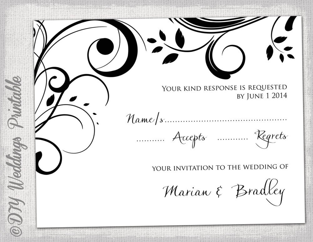 RSVP template DIY Black and white Scroll