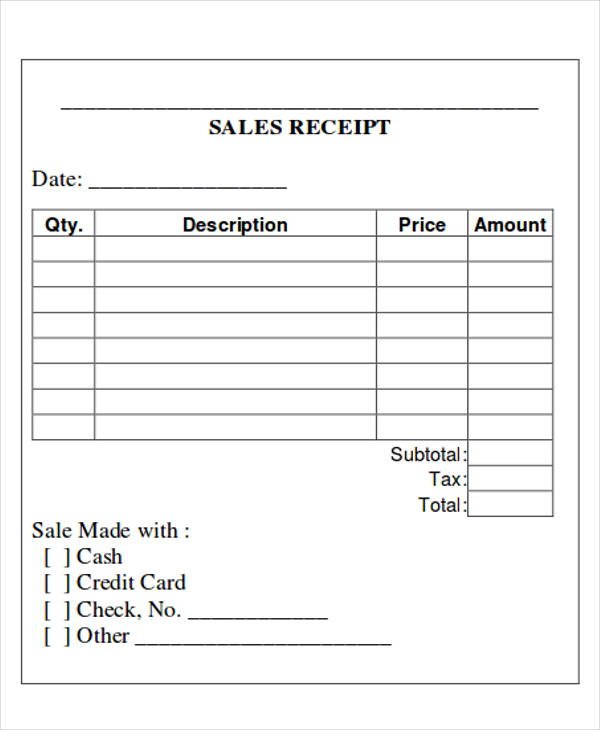 Printable Sales Receipt Sample 7 Examples in Word PDF