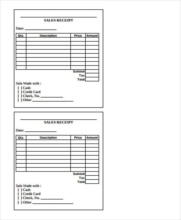 Sample Sales Receipt Form 7 Examples in Word PDF