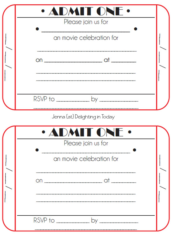movie ticket birthday invitations free printable