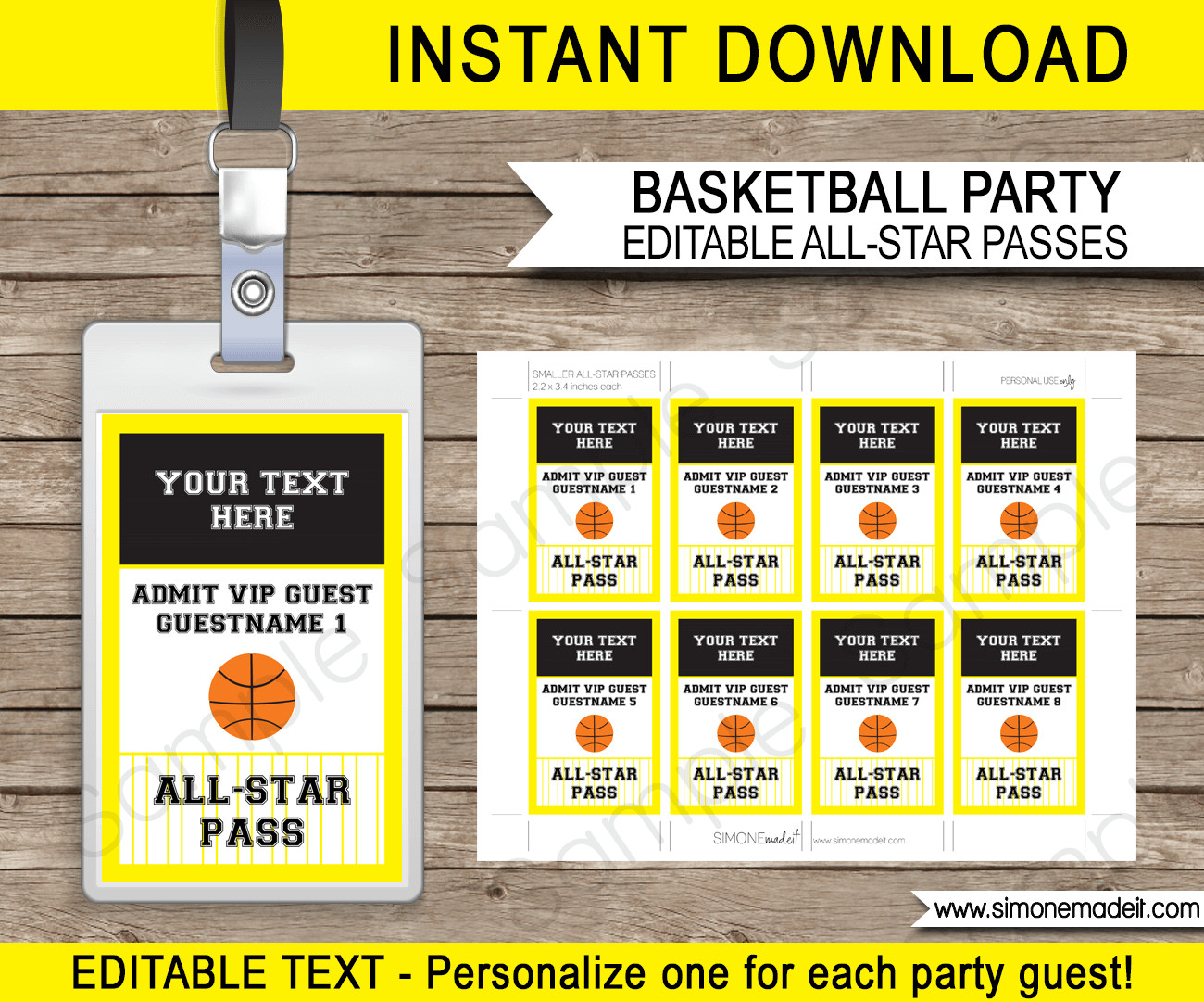 Black and Yellow Basketball VIP Pass template