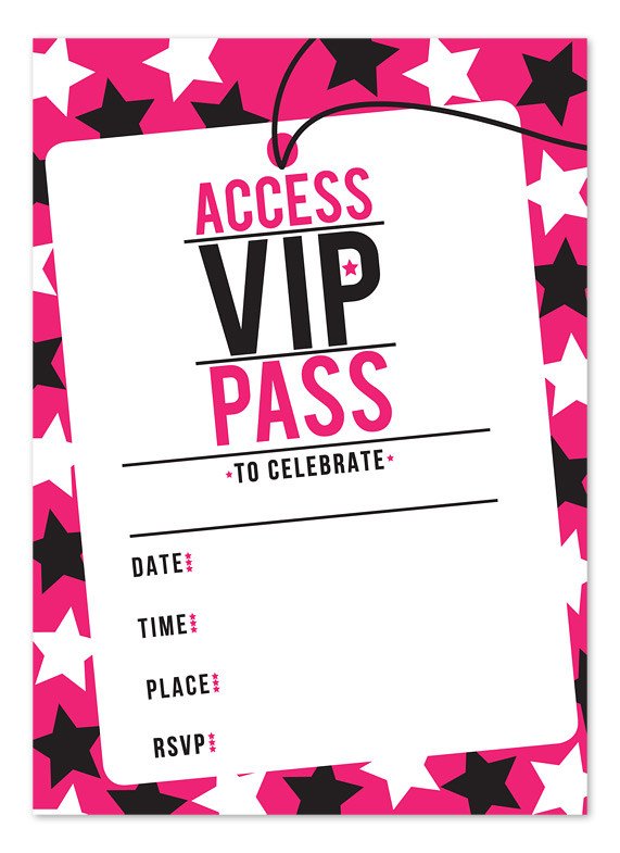 Chic Pinky VIP Ticket Pass Template Example with Stars in