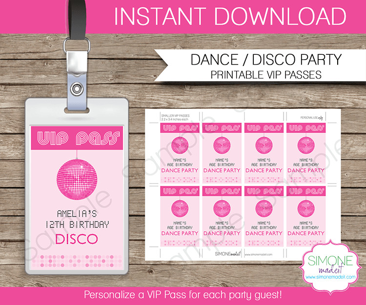 Dance Party VIP Passes template Disco Party