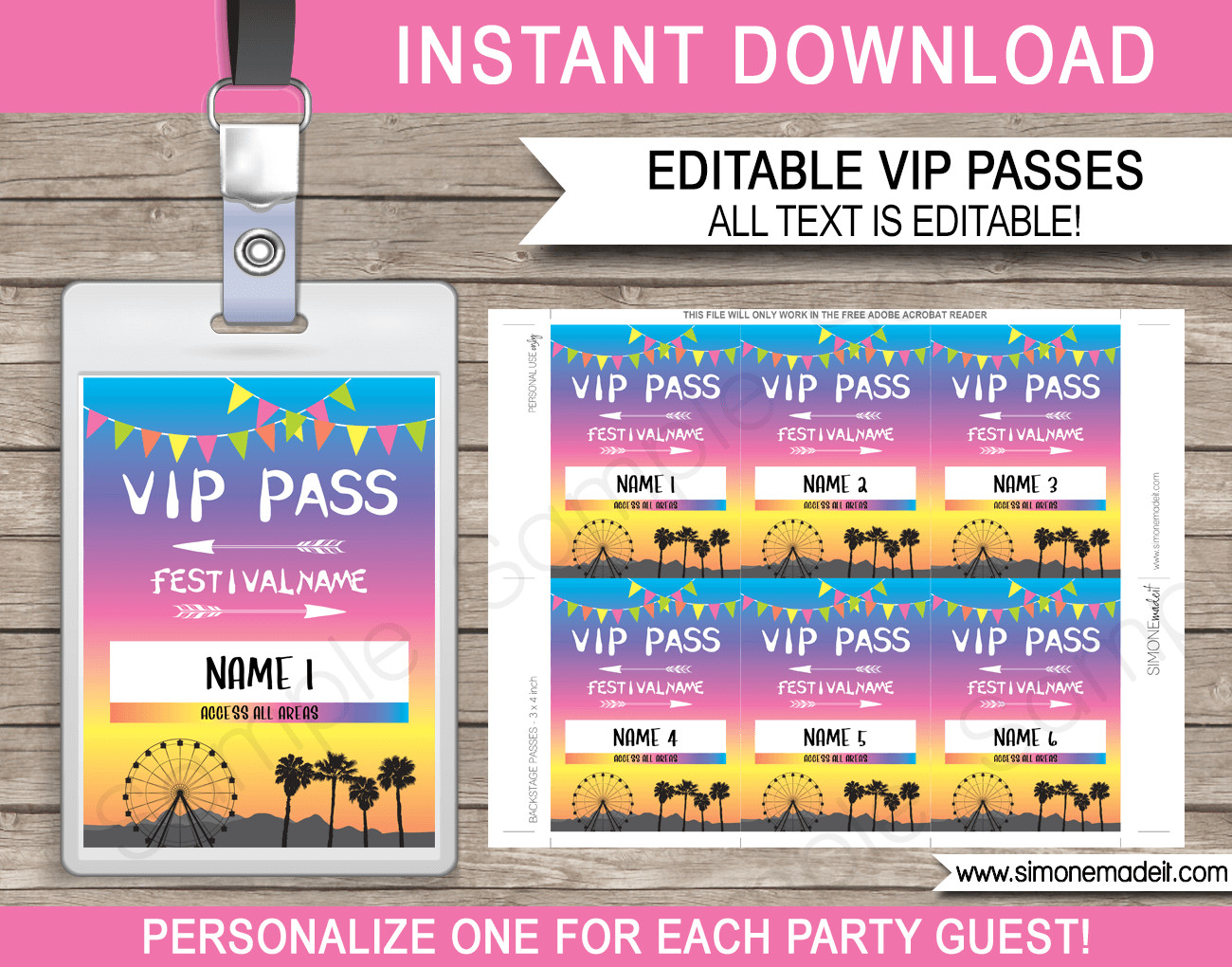Printable Coachella Party VIP Passes