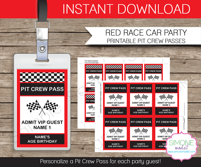 Race Car Party Pit Crew Passes template