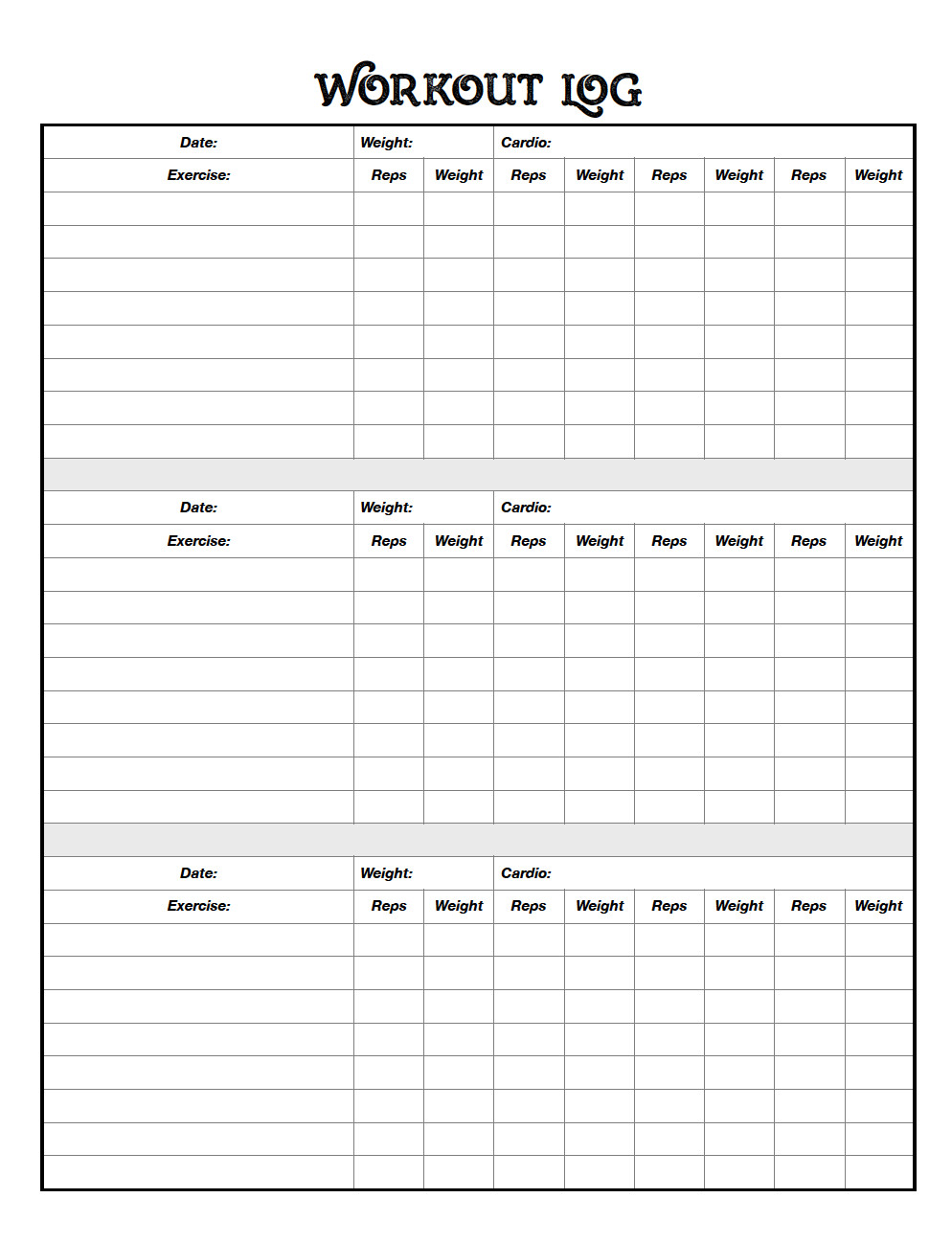 Free Printable Workout Logs 3 Designs for Your Needs