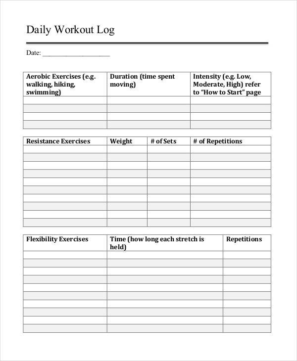 Printable Workout Log 8 Free PDF Documents Download