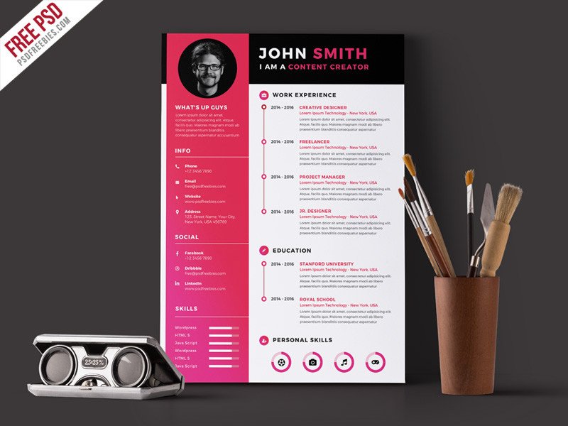 55 PREMIUM & FREE PSD CV RESUMES FOR CREATIVE PEOPLE TO
