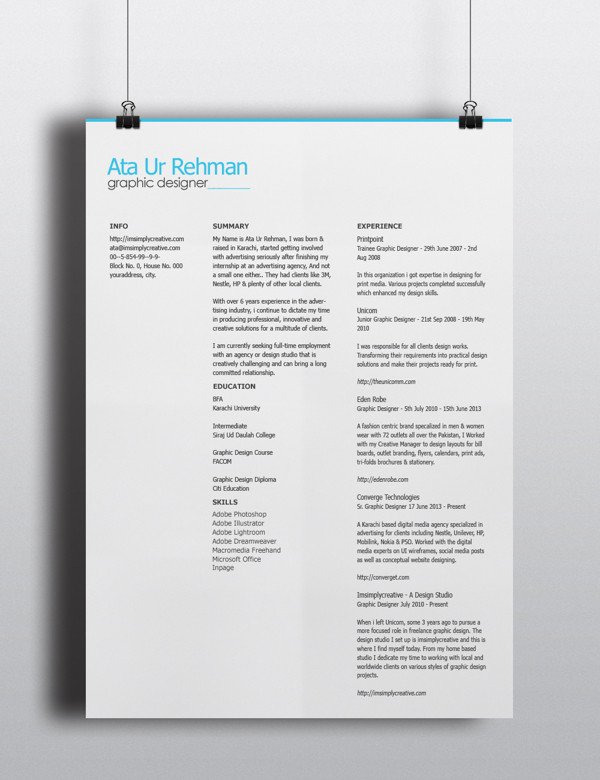 Free Minimalistic Resume Template PSD TitanUI