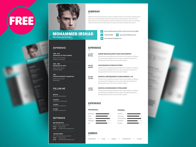 Free Psd Resume CV Template Design by Free Download PSD on