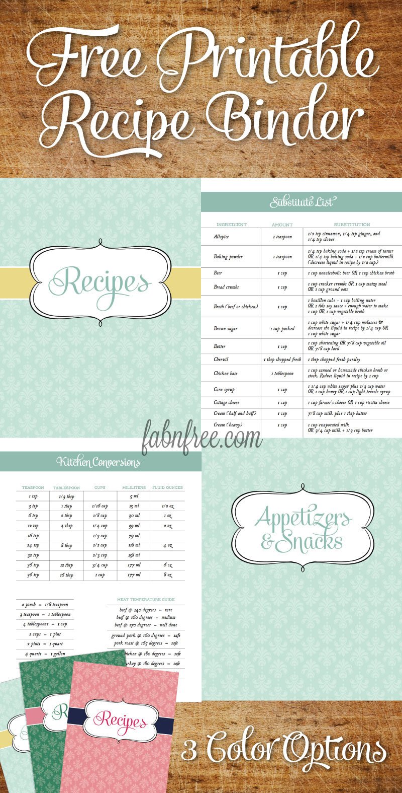 Free Recipe Binder in 3 Color Options