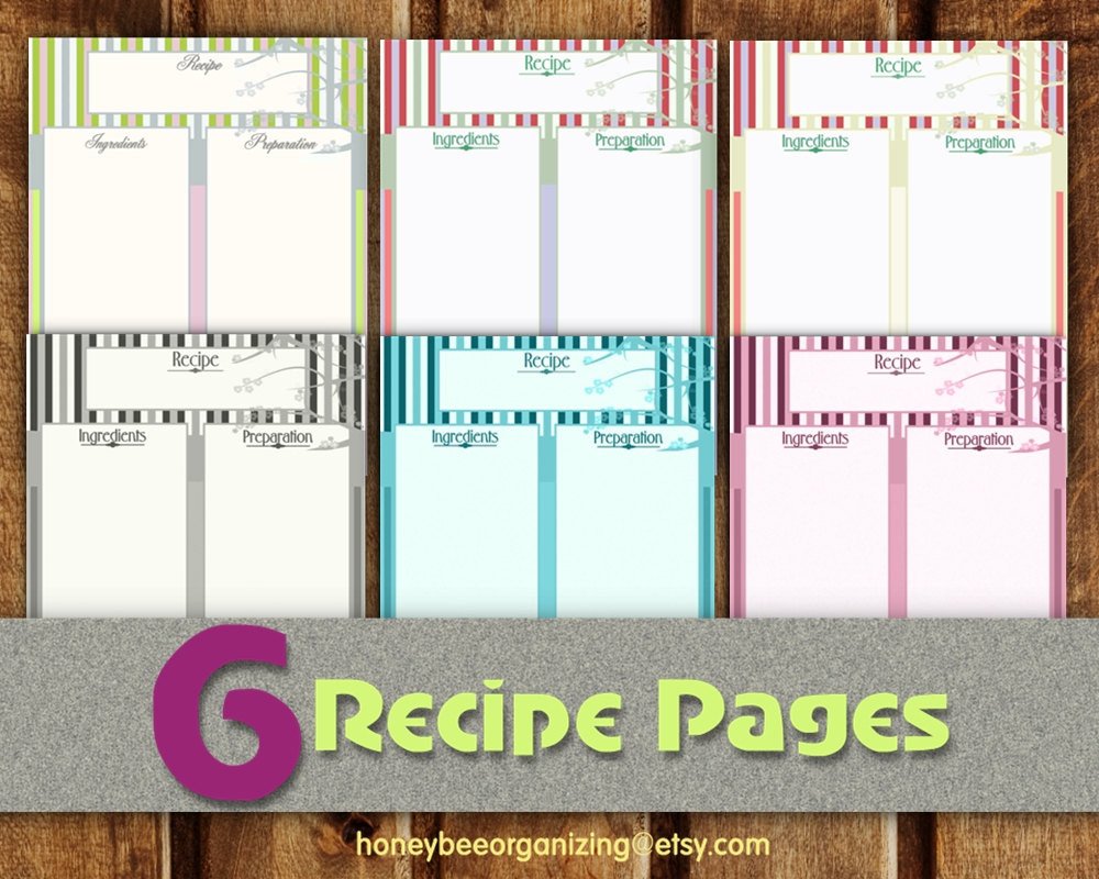 Recipe Pages INSTANT DOWNLOAD Blank Cooking Book