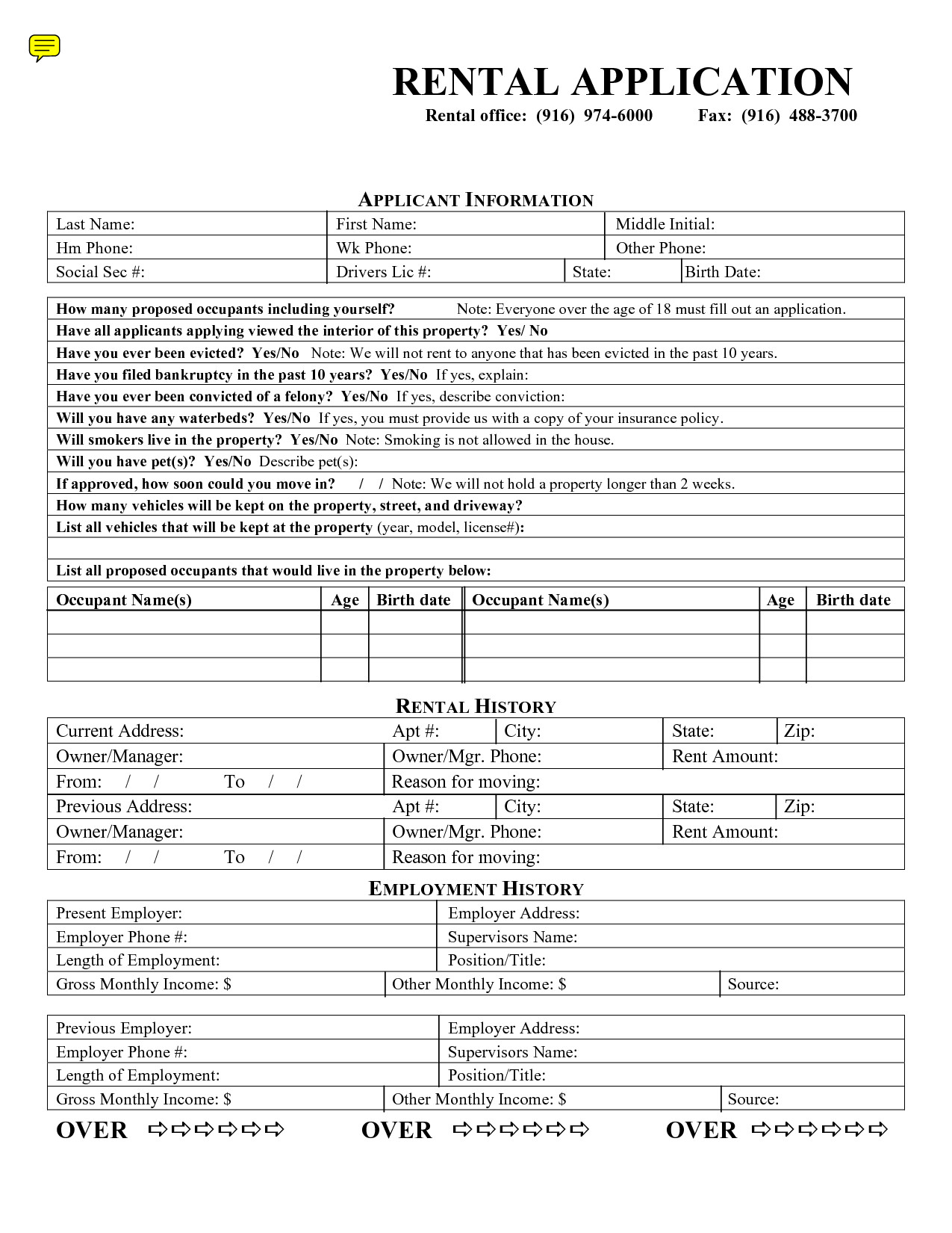 Free Rental Application Form by Mary jMenintigar house