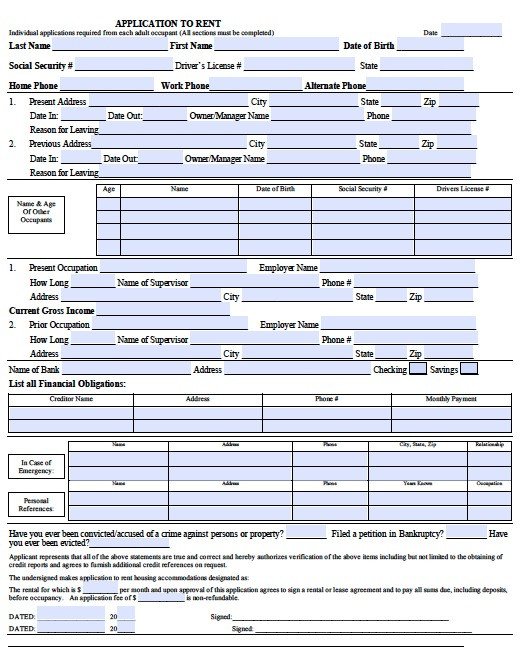 Free Rental Application Form