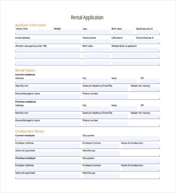 Rental Application – 18 Free Word PDF Documents Download