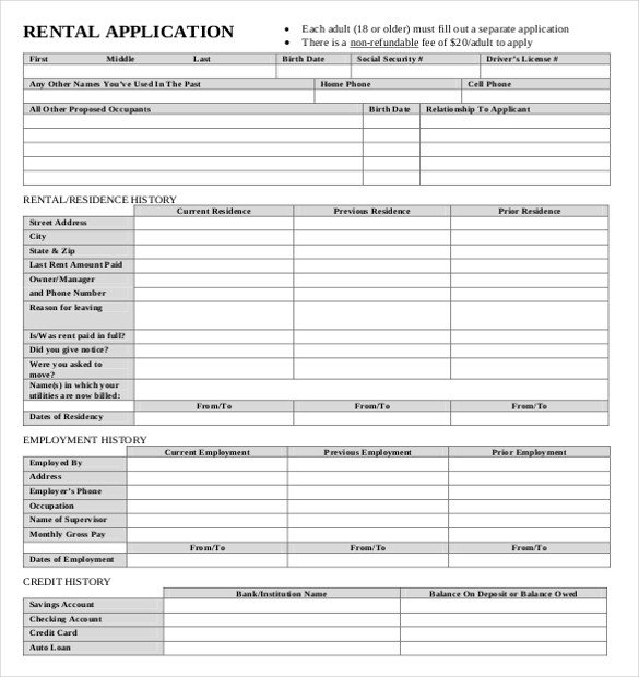 Rental Application Template – 10 Free Word PDF Documents
