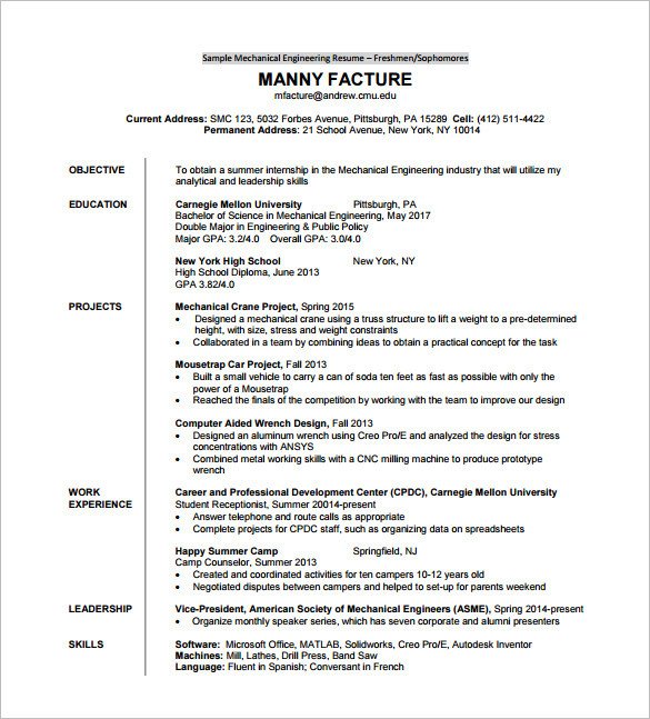 Resume Template for Fresher – 10 Free Word Excel PDF