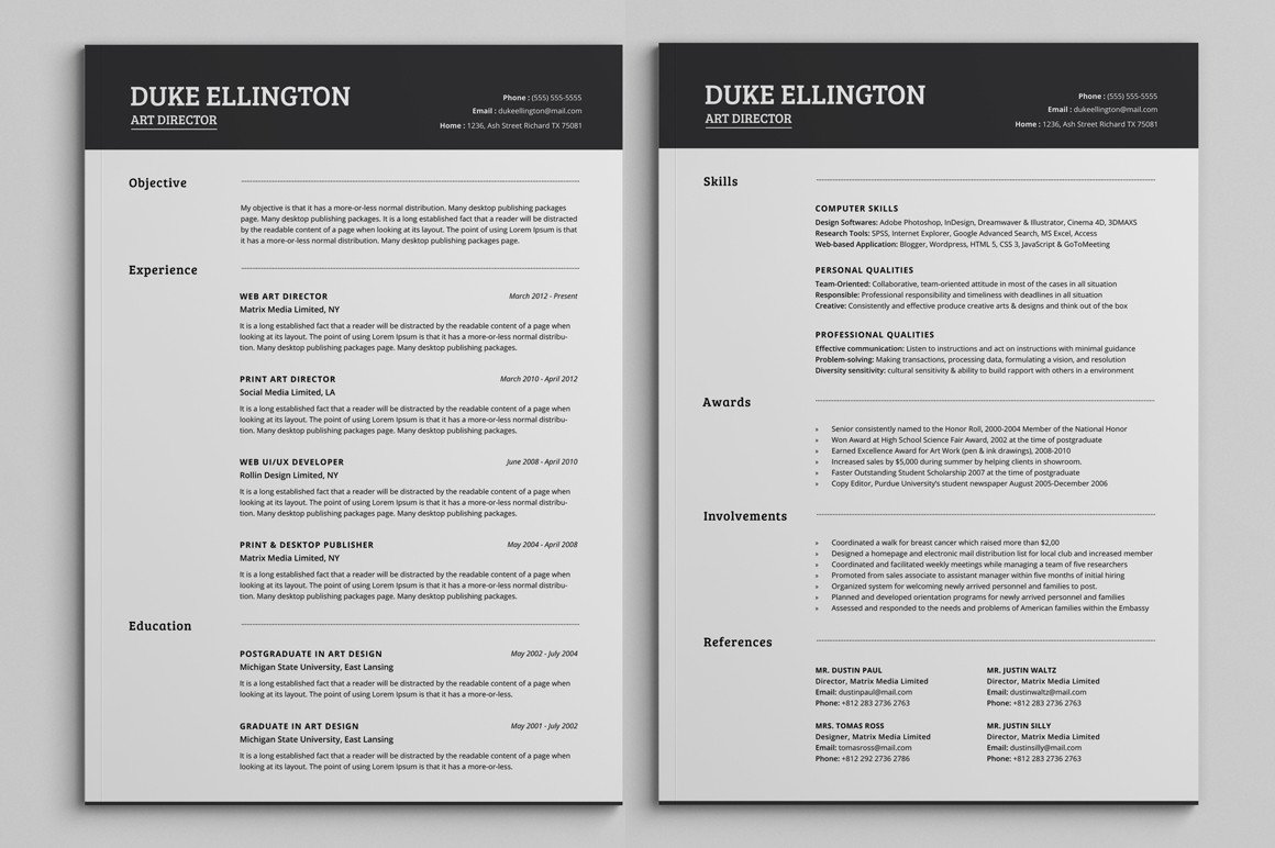 Two Pages Classic Resume CV Template Resume Templates on