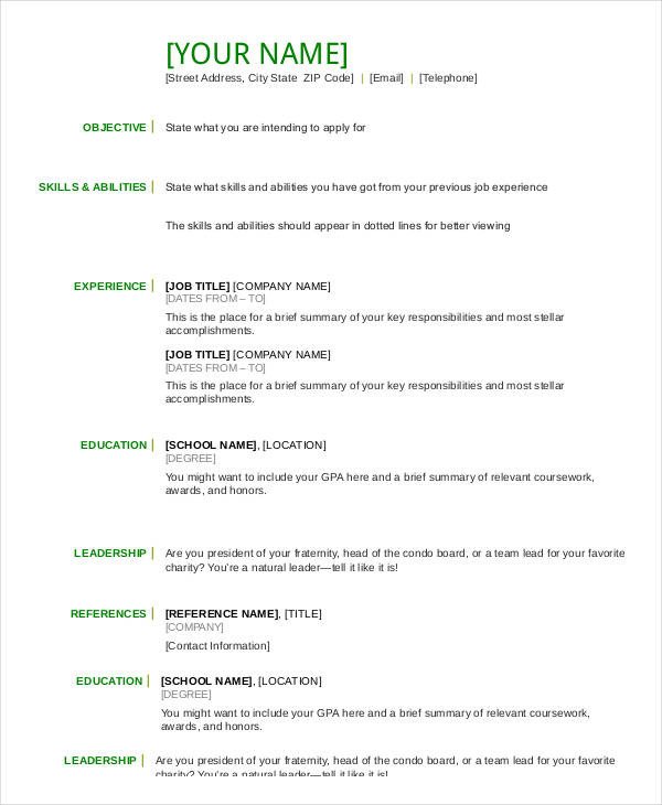 Resume in word Template 24 Free Word PDF Documents