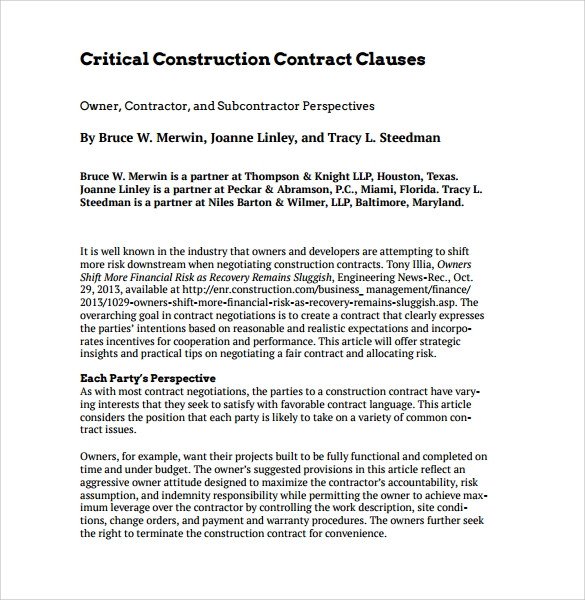 10 Construction Contract Templates PDF Word Pages