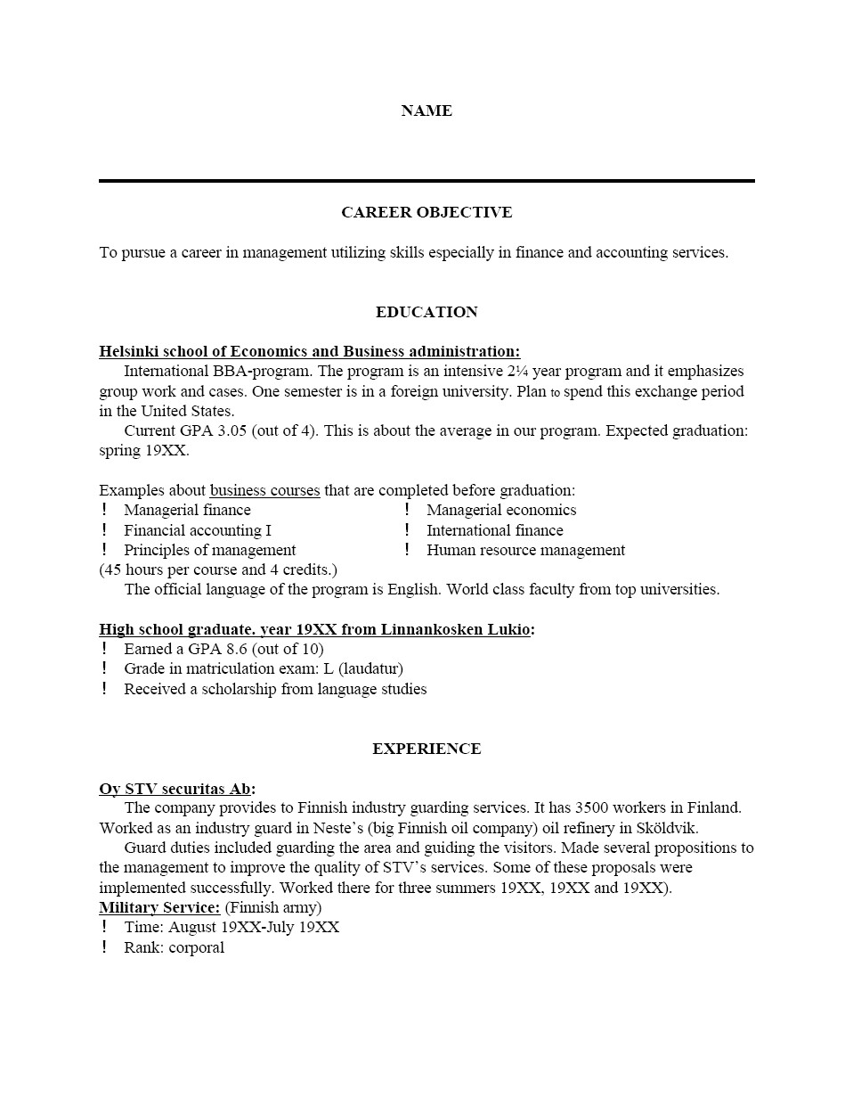 Free Sample Resume Template Cover Letter and Resume