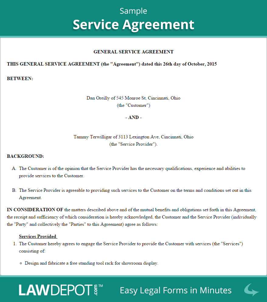 Free Service Agreement Create Download and Print
