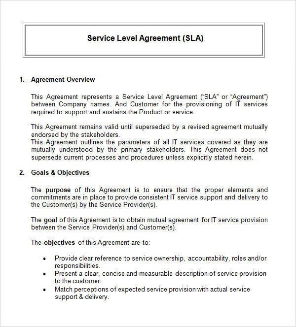 Service Level Agreement 17 Download Free Documents in