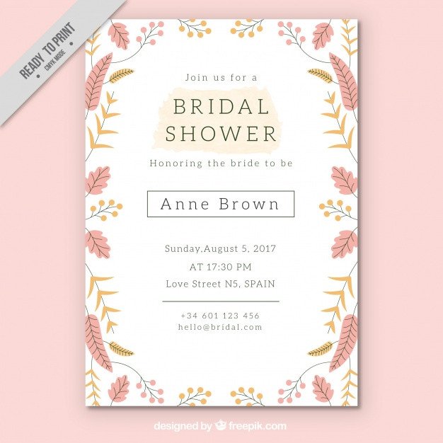 Pretty bridal shower invitation template with colored