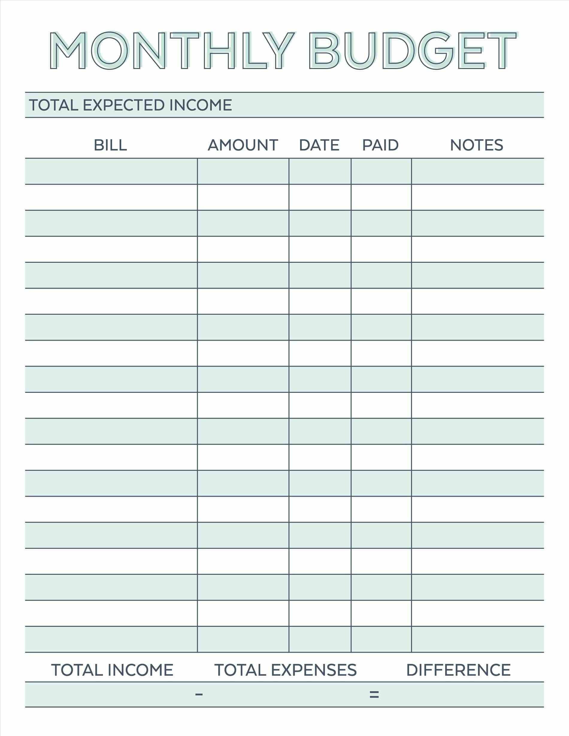 Bud Planner planner worksheet monthly bills template