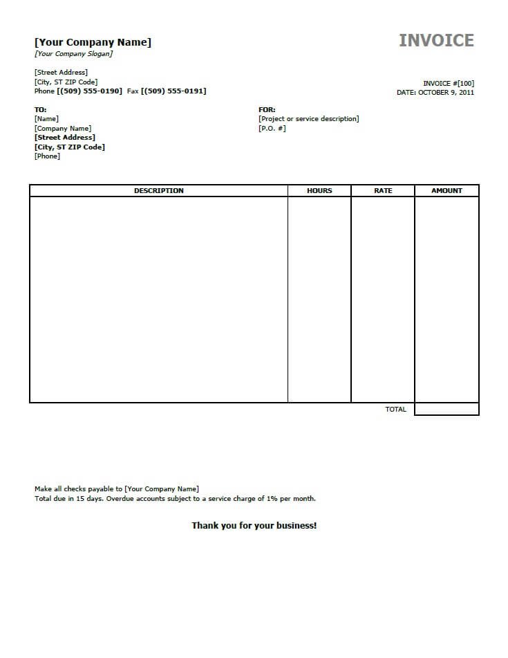Free Invoice Templates For Word Excel Open fice