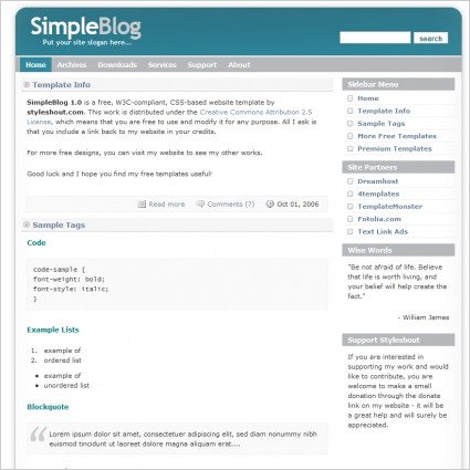 Simple Blog 1 0 Template Free website templates in css