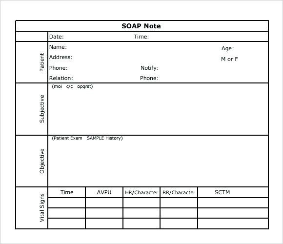 SOAP Note Template Printable Editable Free Download
