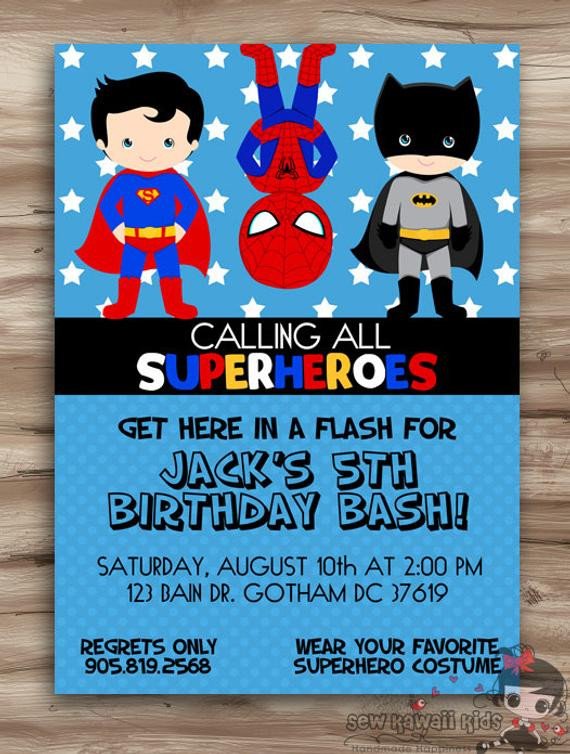 Superhero Birthday Invitation Superhero by KawaiiKidsDesign