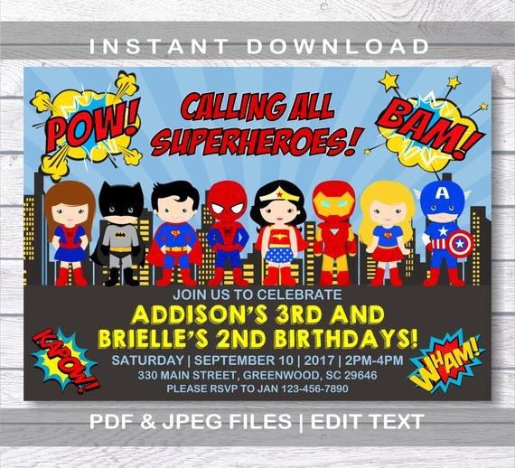 Superhero Invitation Superhero Birthday Invitation INSTANT