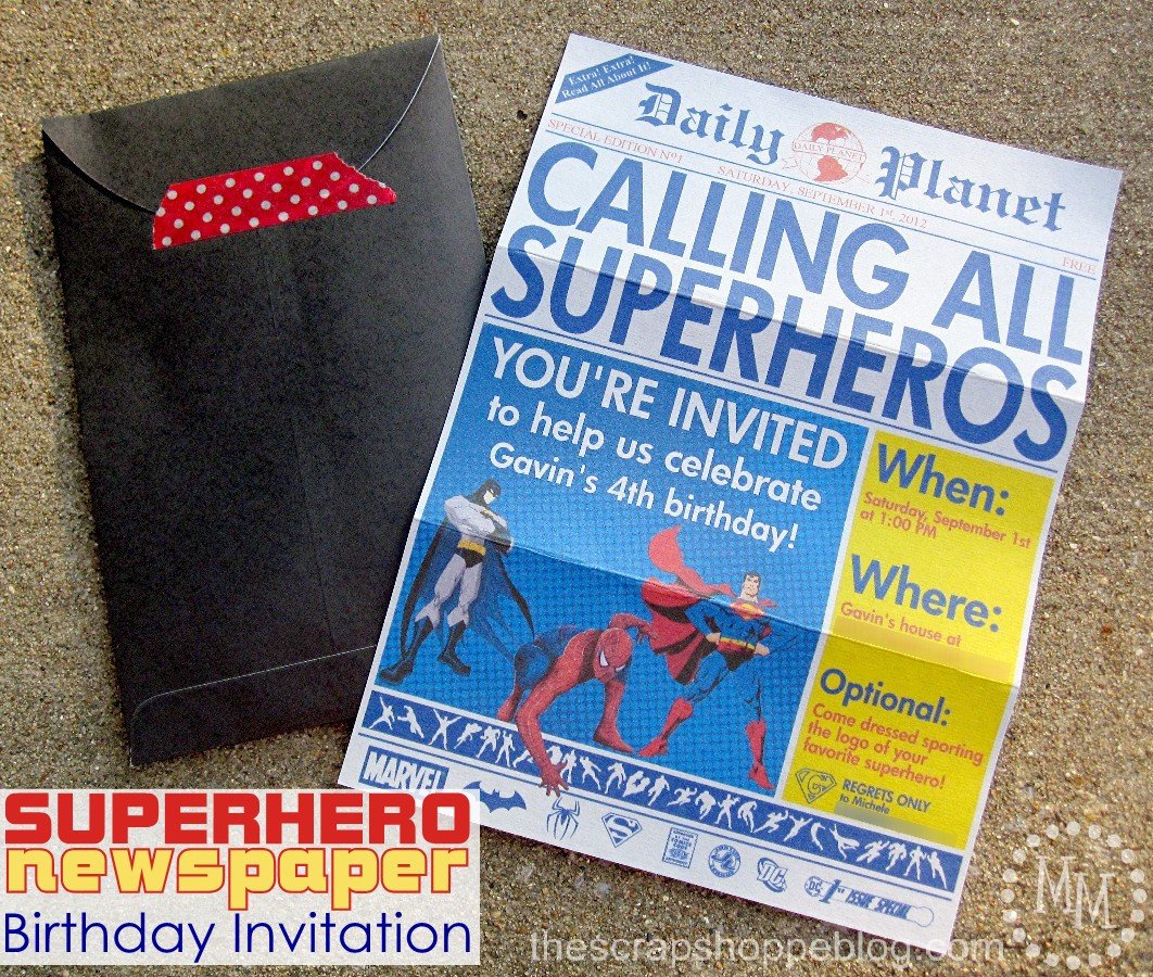 Superhero Newspaper Birthday Invitation The Scrap Shoppe