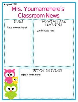 Editable Owl Themed Newsletter by Middle Grades Maven