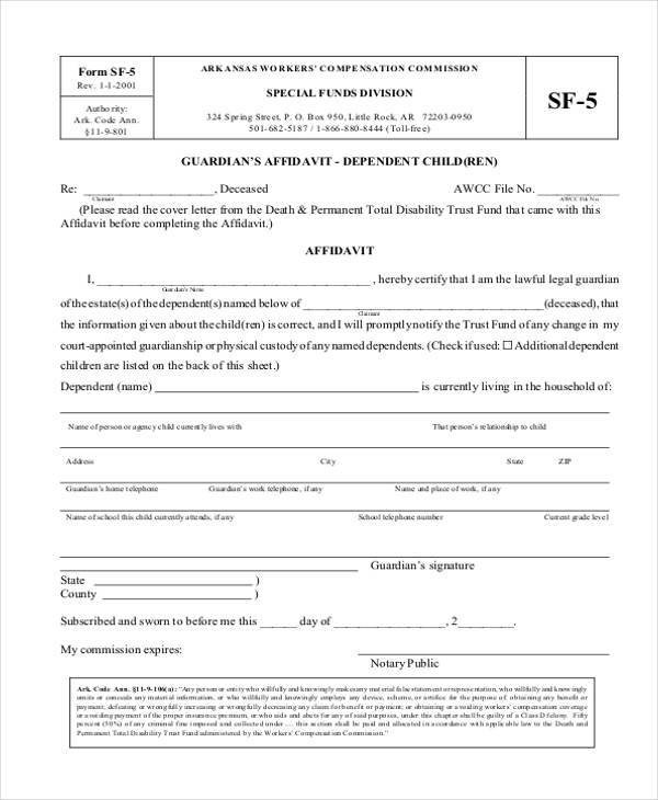 Sample Guardianship Affidavit Forms 8 Free Documents in PDF