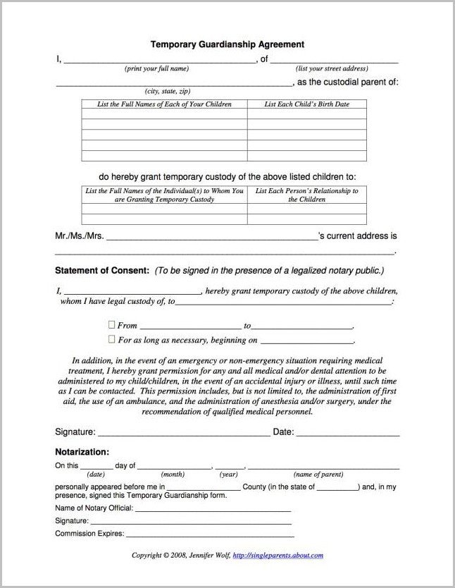 Temporary Guardianship Form Mn Form Resume Examples