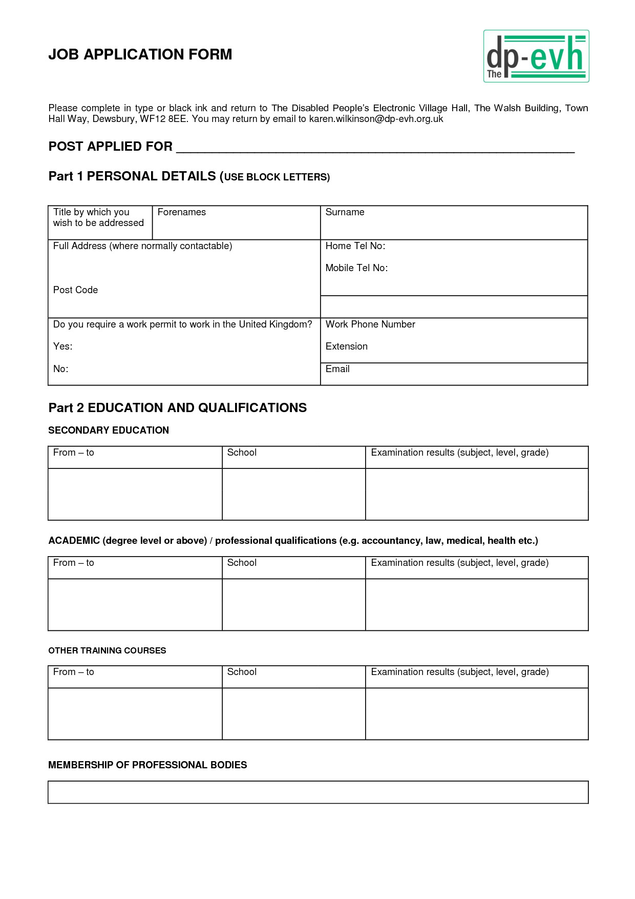 Printable Blank Application for Employment