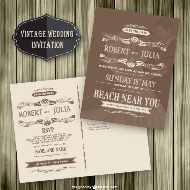 Vintage wedding invitation wood template Vector