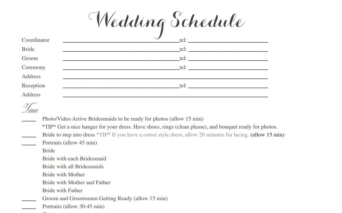 Free Wedding Itinerary Templates and Timelines