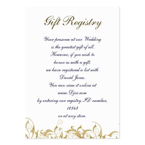 gold Gift registry Cards Business Cards Pack 100