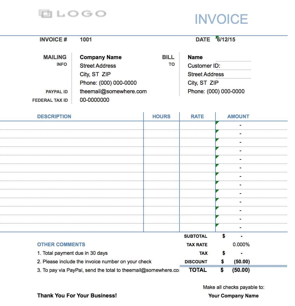 Free Hourly Invoice Template Excel PDF