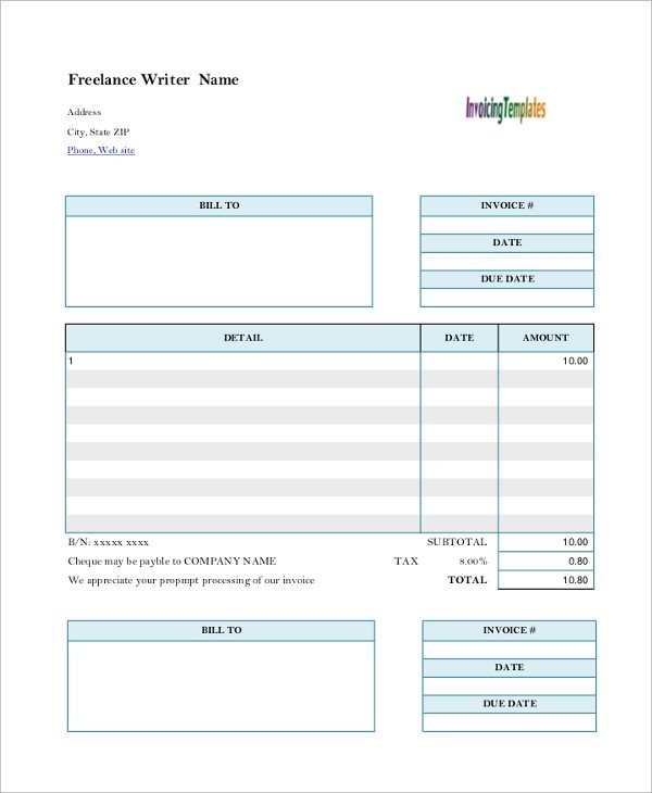 Sample Freelance Invoice 7 Documents in PDF Word
