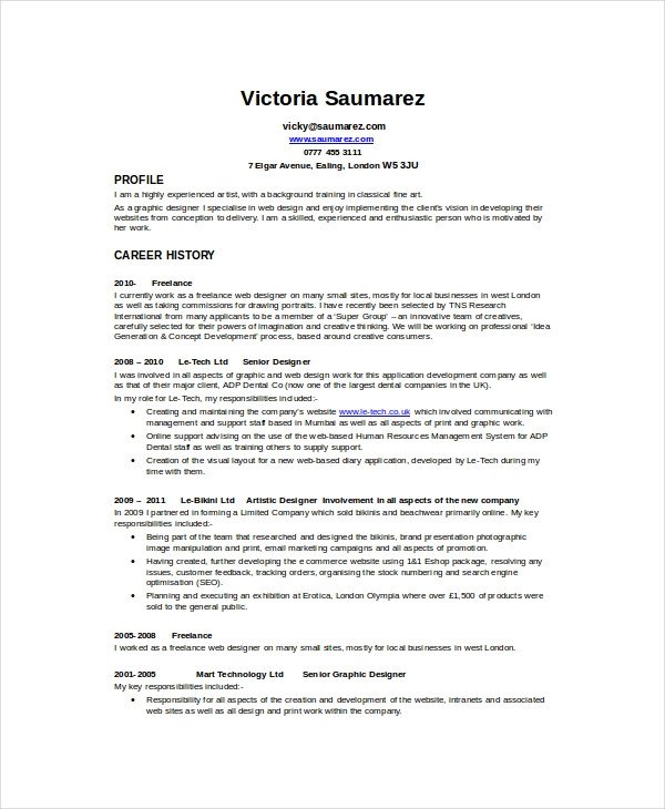 Freelance Resume Template 6 Free Word PDF Documents