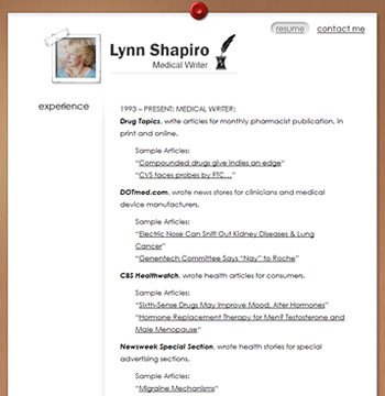 New York City freelance medical writer resume website design