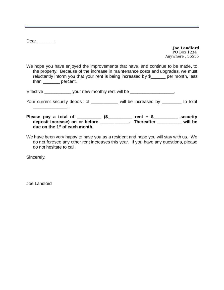 2019 Rent Increase Letter Fillable Printable PDF