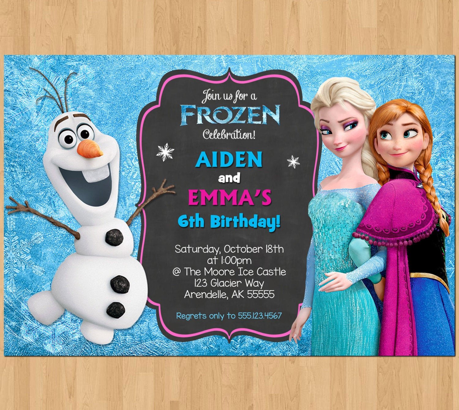 Sibling Birthday Invitation Frozen Invitation Olaf Elsa Anna