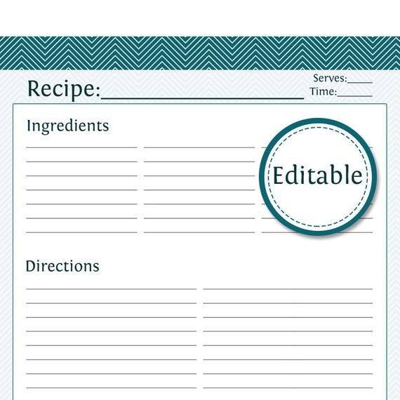 Recipe Card Full Page Fillable Printable PDF Instant