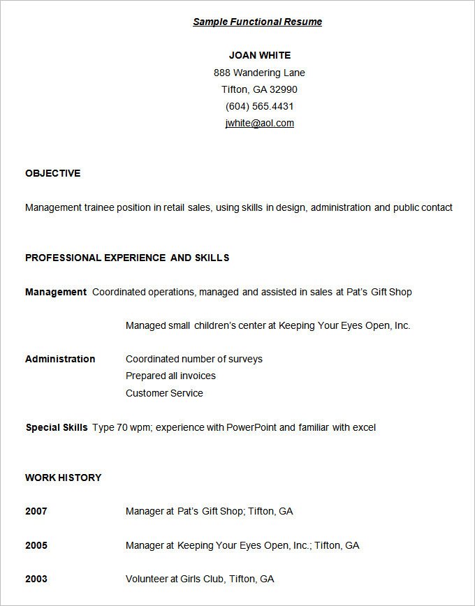 Functional Resume Template – 15 Free Samples Examples